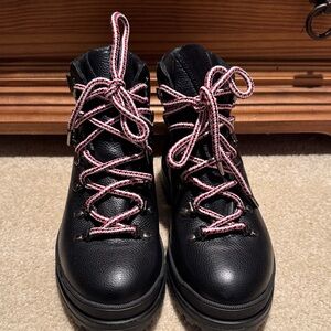 Moncler Black and Red Lace-Up Women's Boots